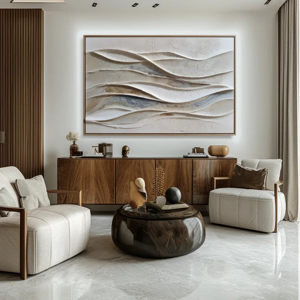 Flowing Harmony – Modern Minimalist Decoration 3D Beige Wave Texture Wall Art