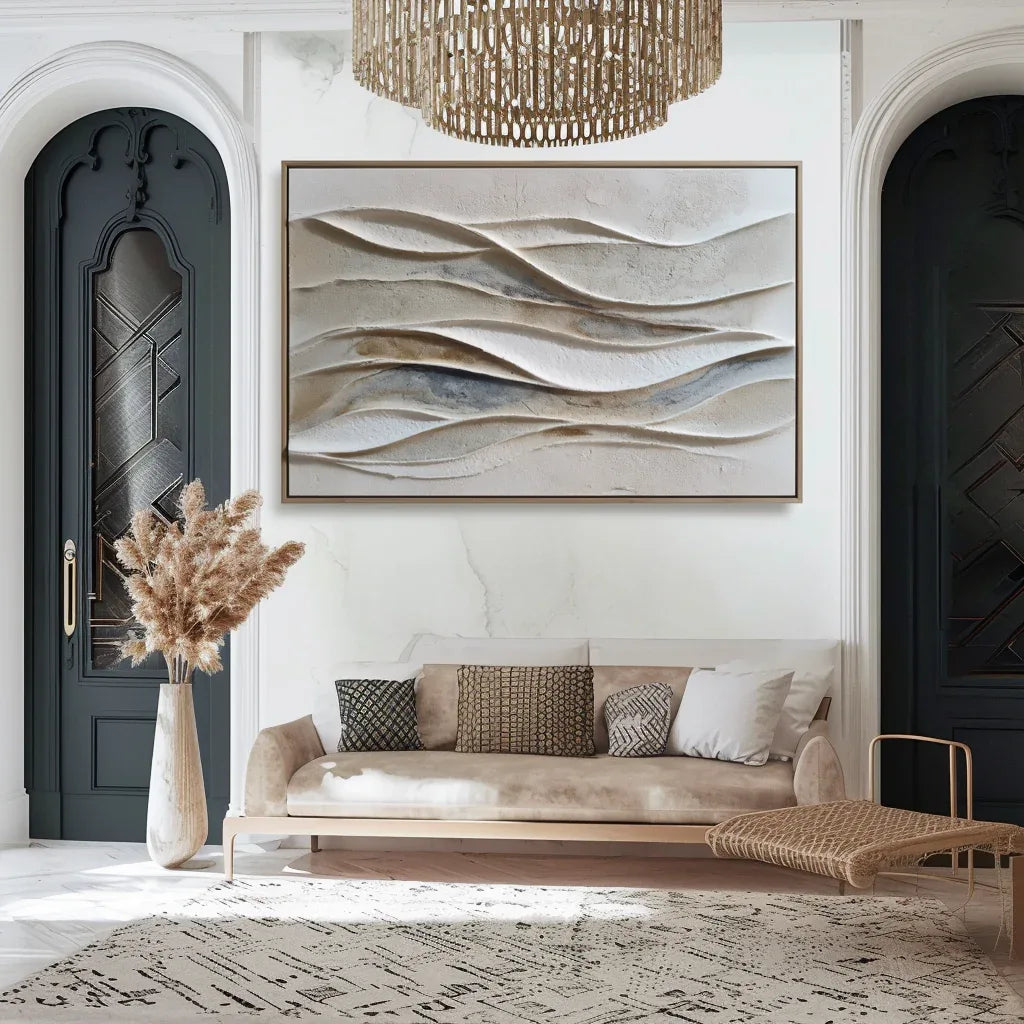 Flowing Harmony – Modern Minimalist Decoration 3D Beige Wave Texture Wall Art