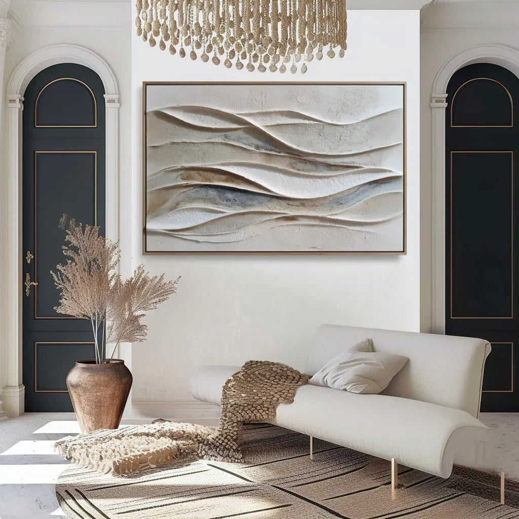 Flowing Harmony – Modern Minimalist Decoration 3D Beige Wave Texture Wall Art