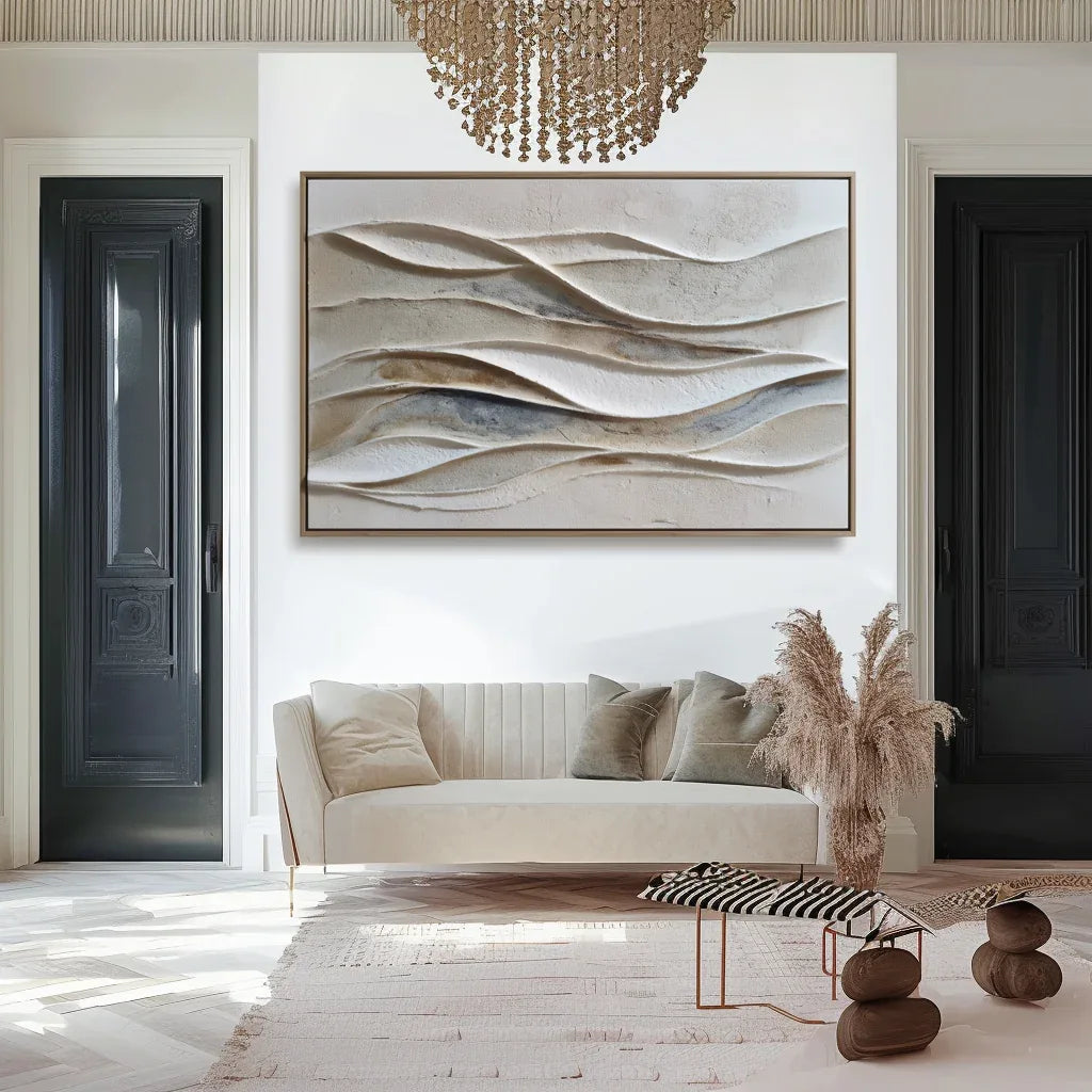 Flowing Harmony – Modern Minimalist Decoration 3D Beige Wave Texture Wall Art