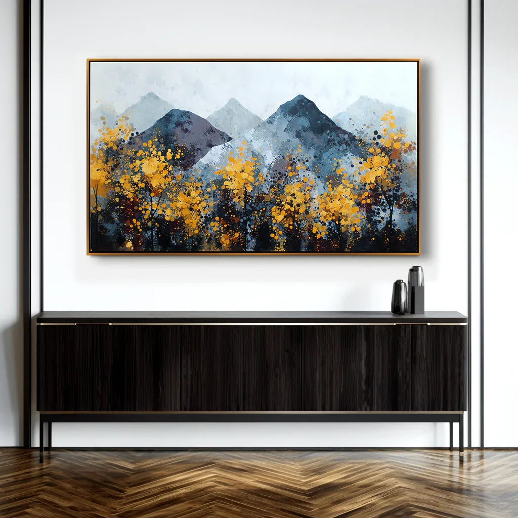 Golden Silence – Abstract Autumn Mountainscape Canvas Painting
