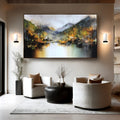 Echoes of Autumn – Hand-Painted Mountain Lake Reflection Landscape Wall Art