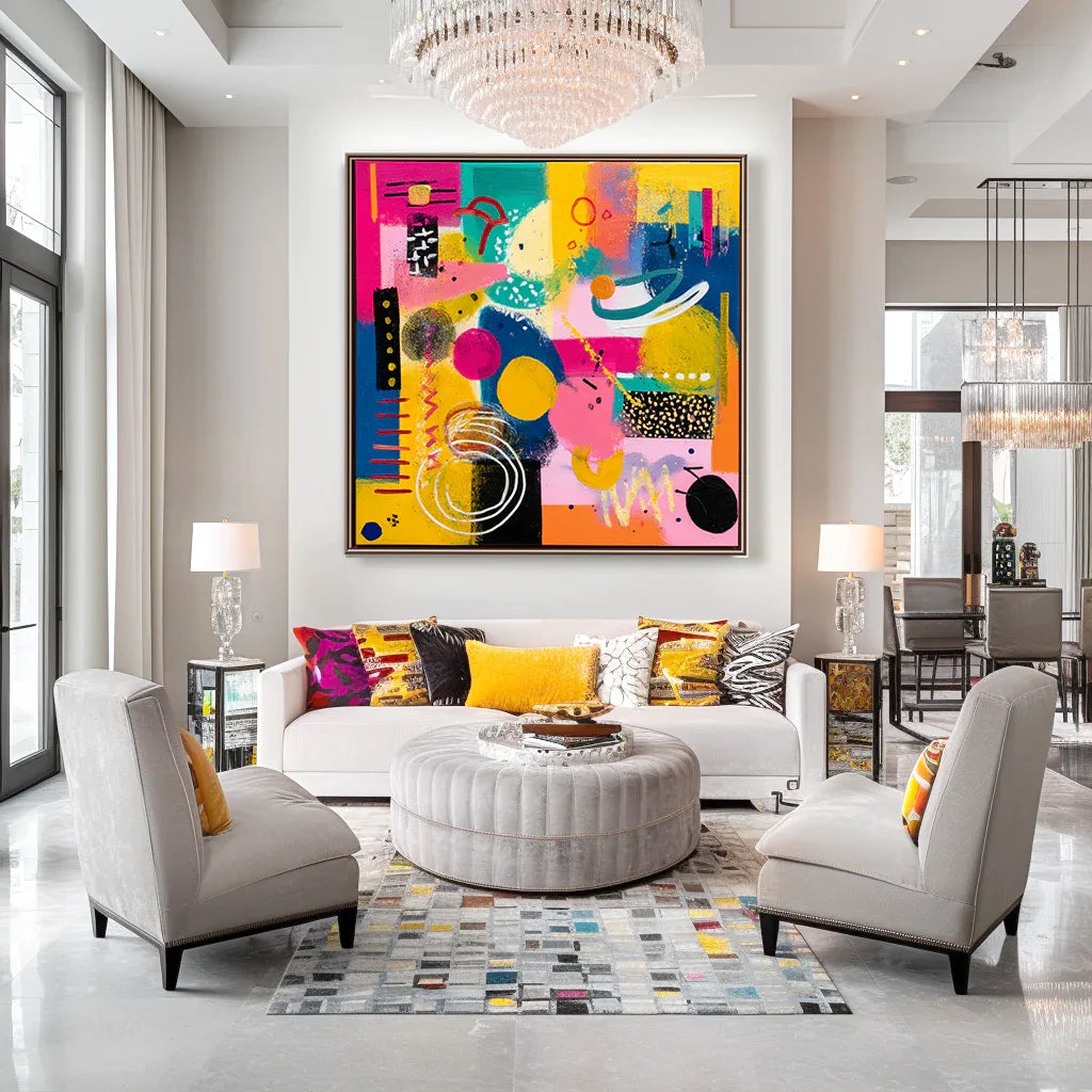 Pop Shape Surge-Hand Drawn Thick Painted Abstract Geometric Colored Wall Art#AB14071