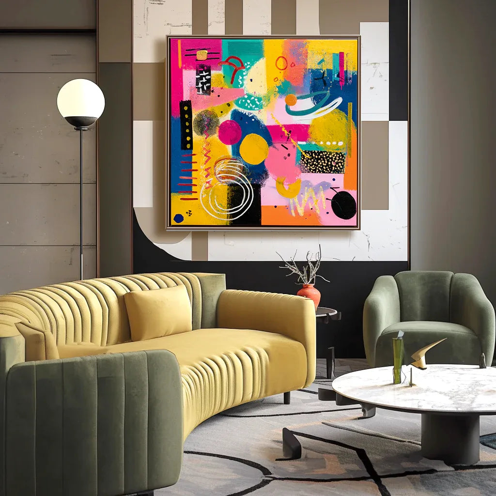 Pop Shape Surge-Hand Drawn Thick Painted Abstract Geometric Colored Wall Art#AB14071