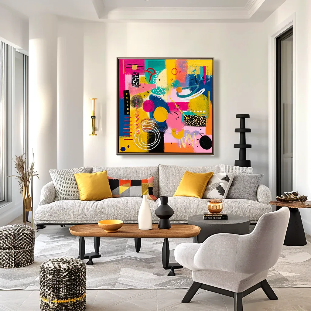 Pop Shape Surge-Hand Drawn Thick Painted Abstract Geometric Colored Wall Art#AB14071