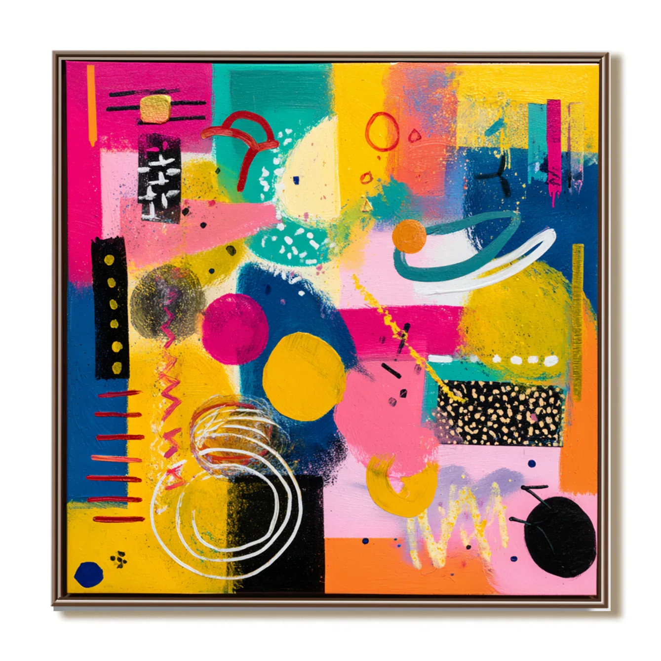 Pop Shape Surge-Hand Drawn Thick Painted Abstract Geometric Colored Wall Art#AB14071