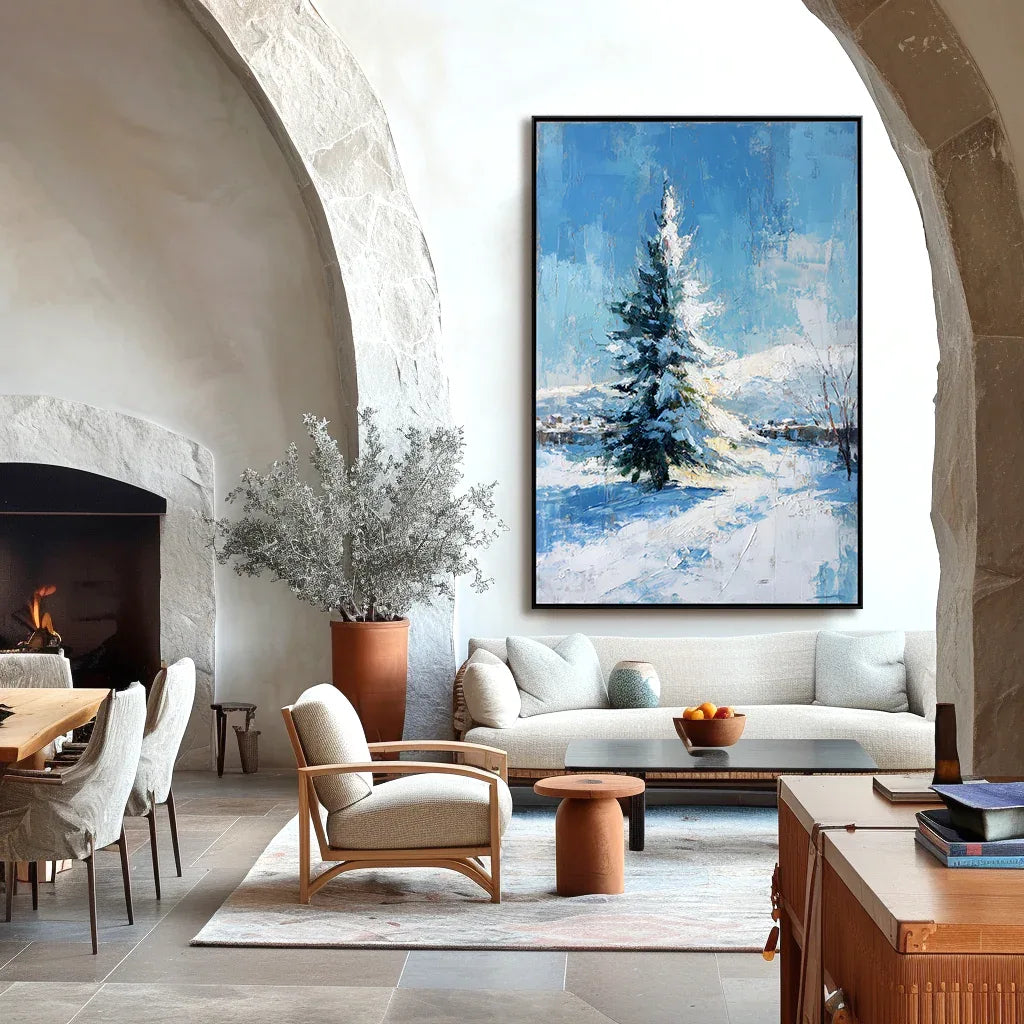 artextured – Winter Serenity | Snowy Pine Tree Textured Oil Painting