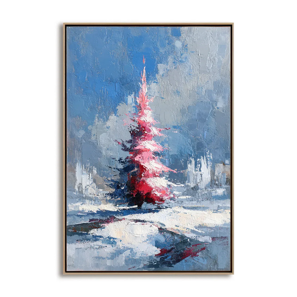 artextured – Crimson Christmas Tree | Textured Holiday Oil Painting