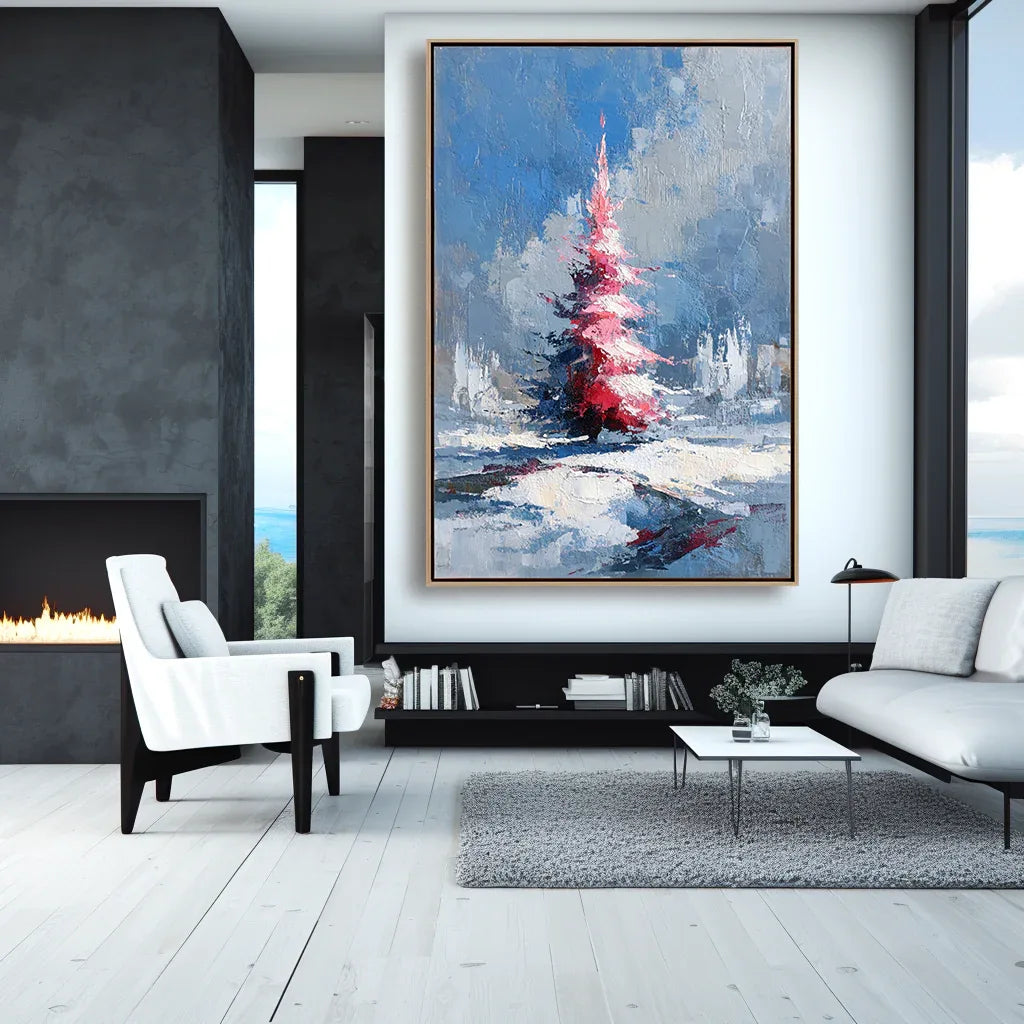 artextured – Crimson Christmas Tree | Textured Holiday Oil Painting