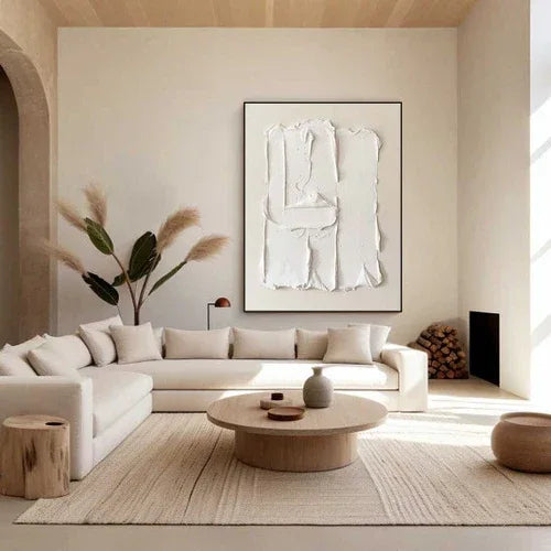 Minimalist 3D White Abstract Art – Textured Canvas for Modern Interiors
