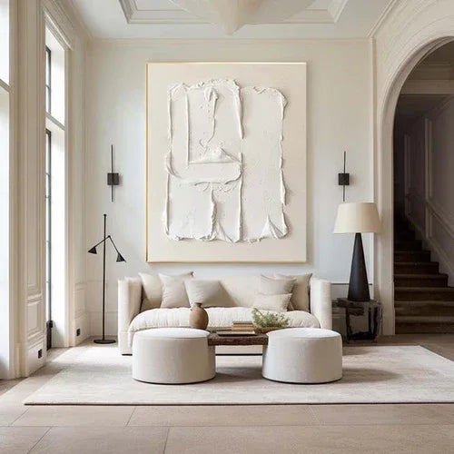 Minimalist 3D White Abstract Art – Textured Canvas for Modern Interiors