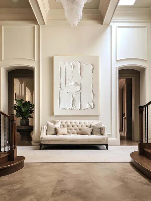 Minimalist 3D White Abstract Art – Textured Canvas for Modern Interiors