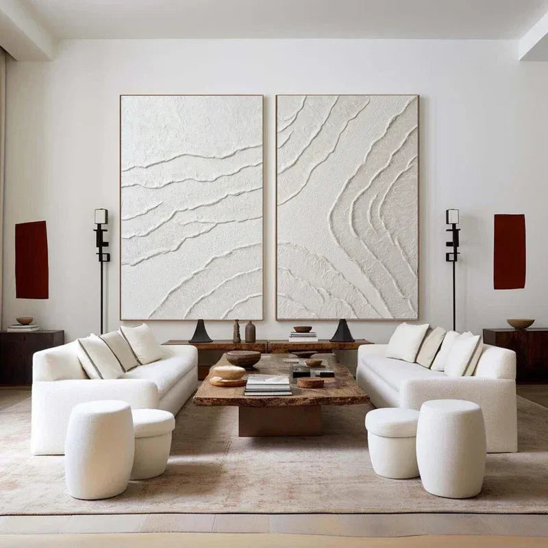 Set of 2 Minimalist Textured Wall Art – Neutral 3D Abstract Canvas Decor