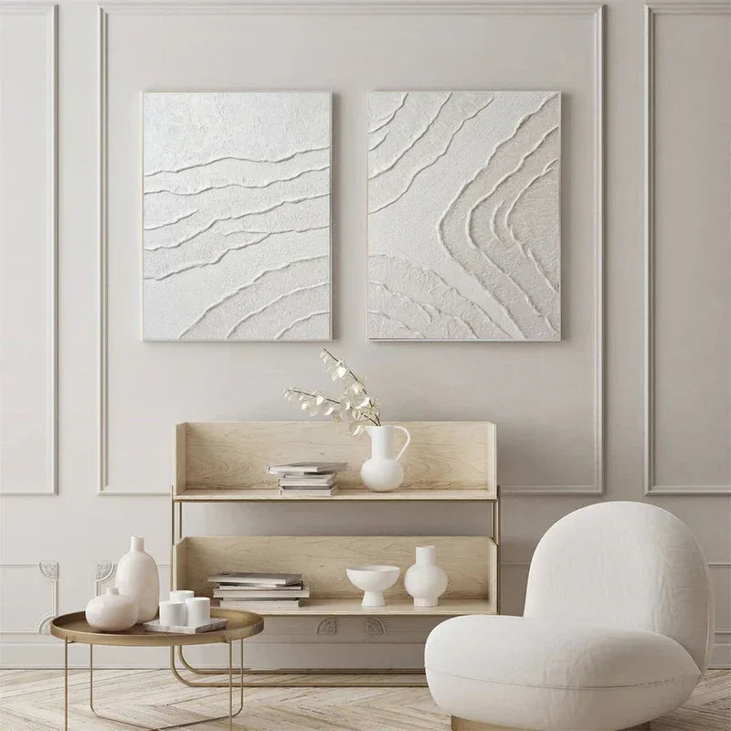 Set of 2 Minimalist Textured Wall Art – Neutral 3D Abstract Canvas Decor