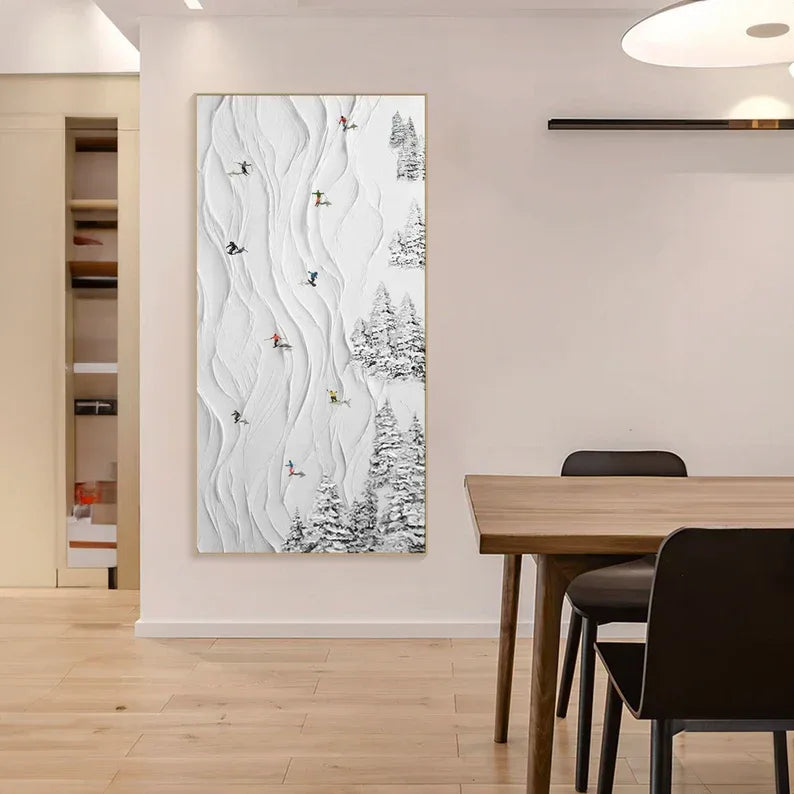 Snowy Ski Adventure-Winter Sport Decor Texture Painting Wall Art