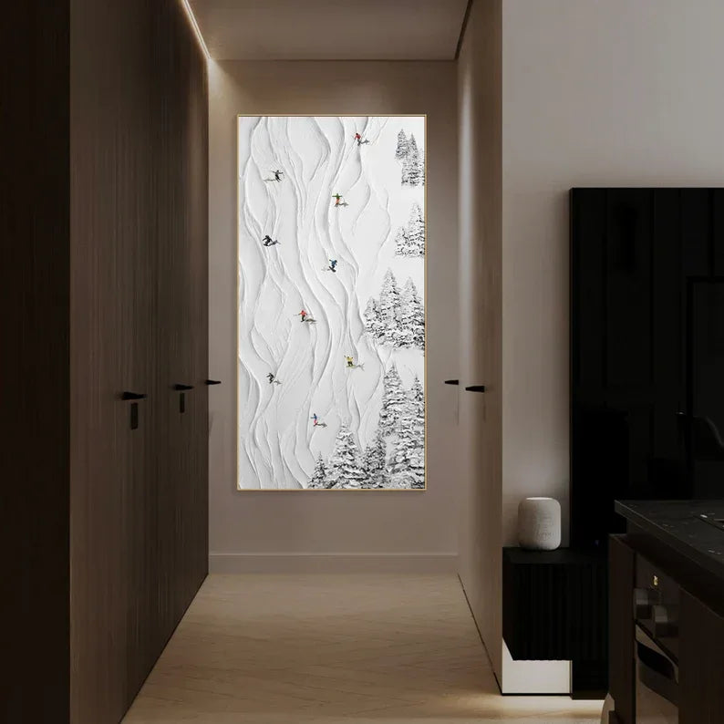 Snowy Ski Adventure-Winter Sport Decor Texture Painting Wall Art