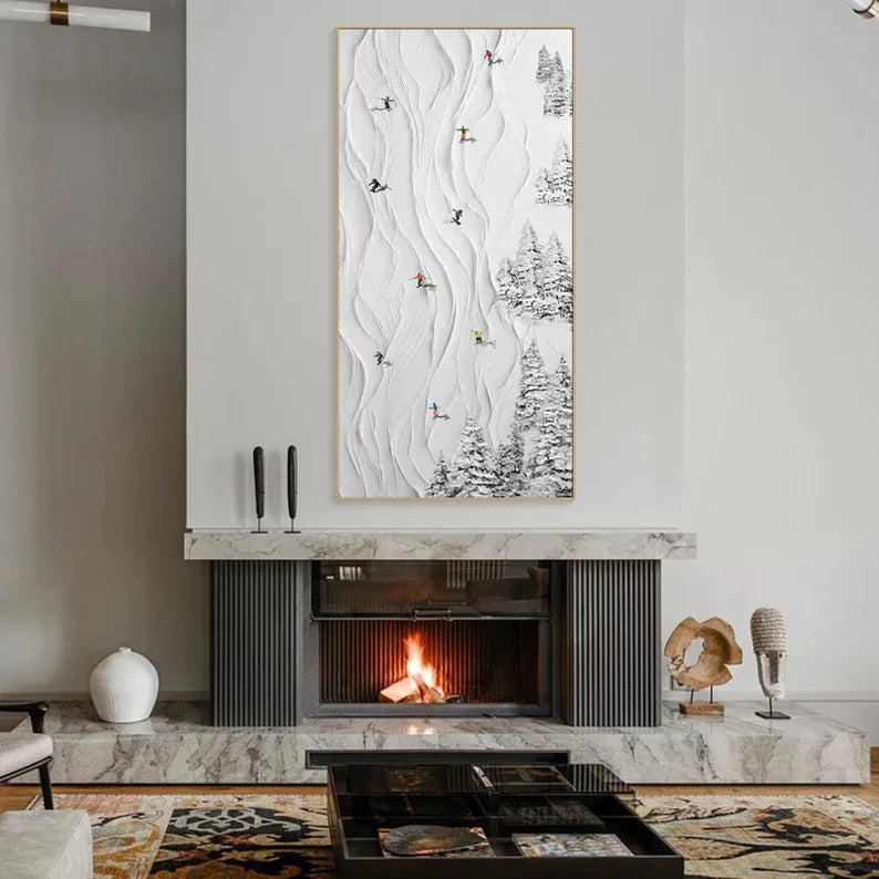 Snowy Ski Adventure-Winter Sport Decor Texture Painting Wall Art