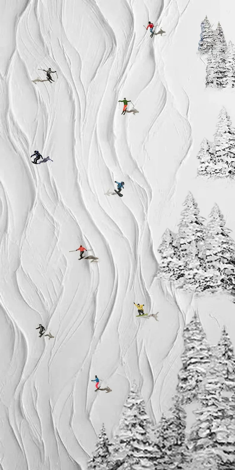Snowy Ski Adventure-Winter Sport Decor Texture Painting Wall Art