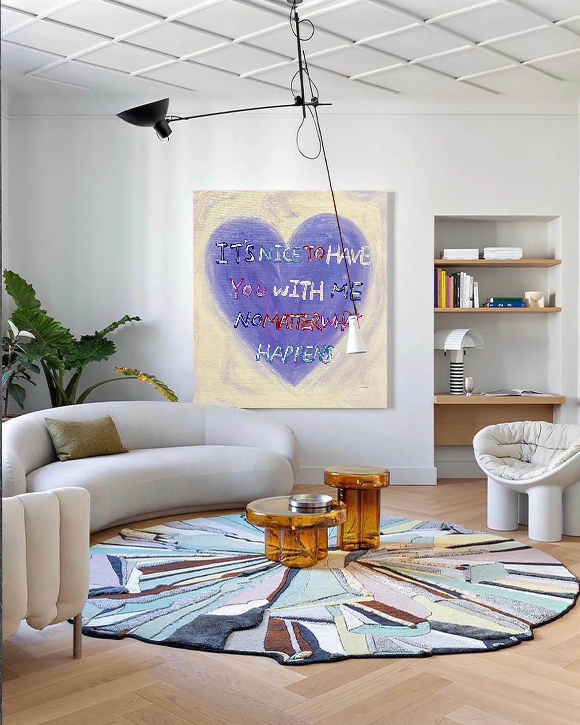 Heartfelt Abstract Oil Painting – Inspirational Text Art for Walls