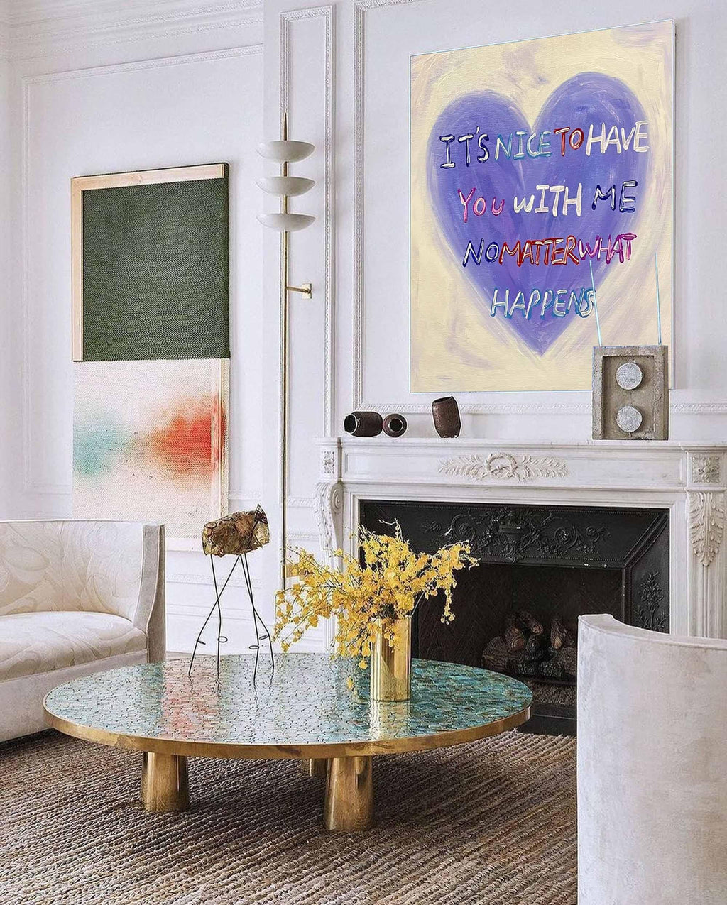 Heartfelt Abstract Oil Painting – Inspirational Text Art for Walls