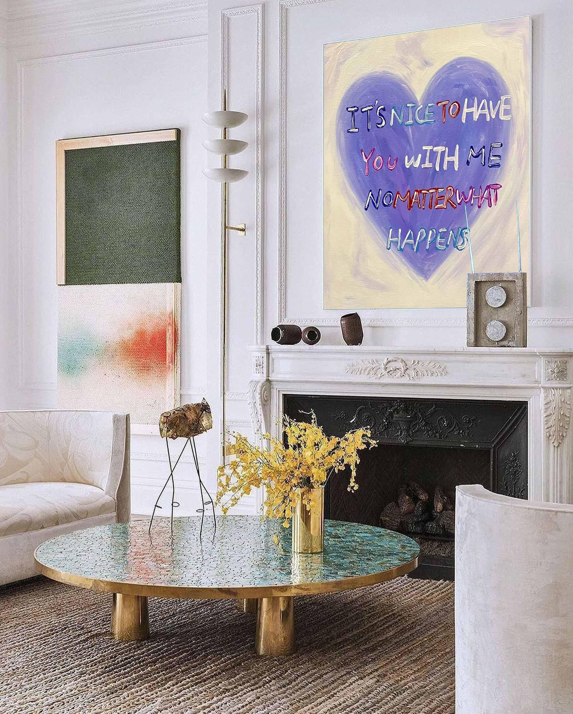 Heartfelt Abstract Oil Painting – Inspirational Text Art for Walls