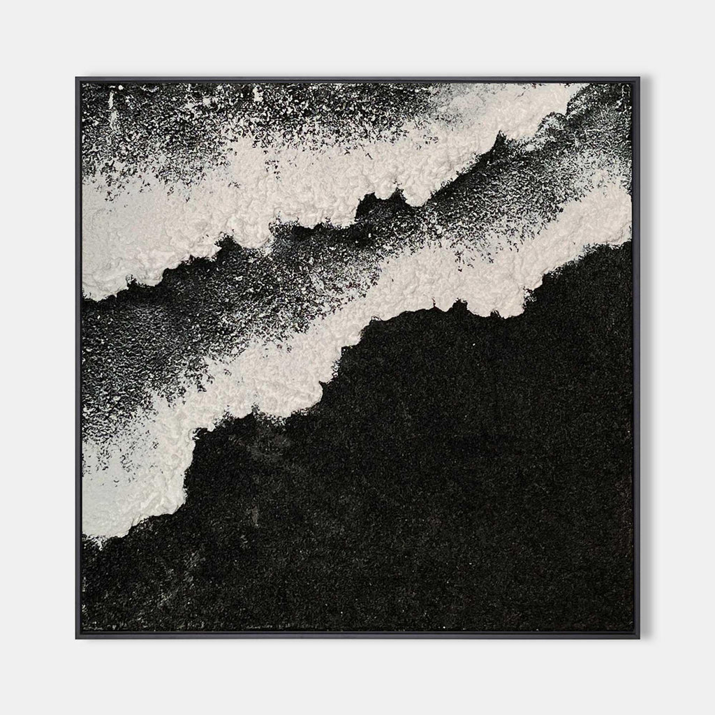 Dimensional Texture-Abstract Black and White Ocean Wave Textured Canvas Art