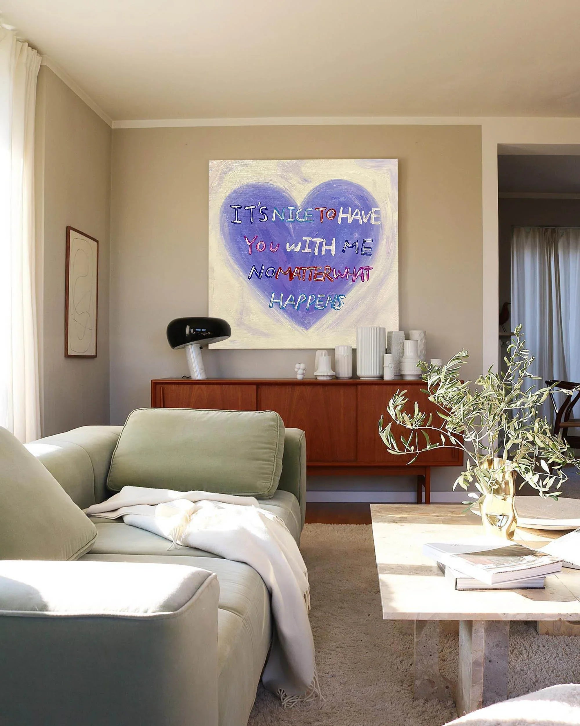 Heartfelt Abstract Oil Painting – Inspirational Text Art for Walls