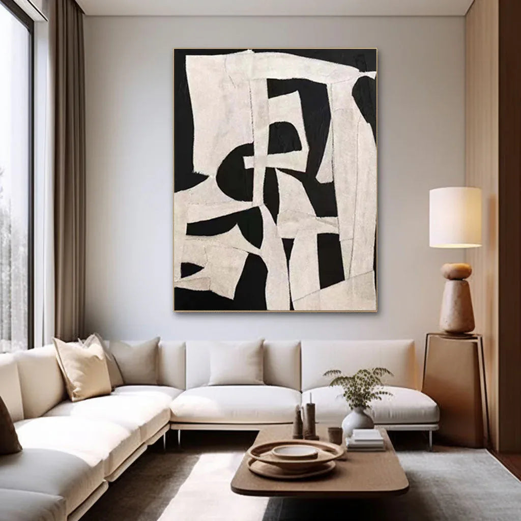 Abstract Harmony-Modern Minimalist Decoration Black and White Geometric Block Abstract Wall Art