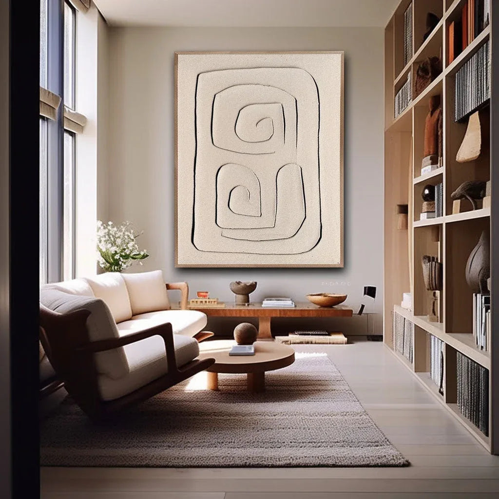 Mono Swirl Block-Wabi Sabi Abstract Wall Art with Spiral Minimalist Texture