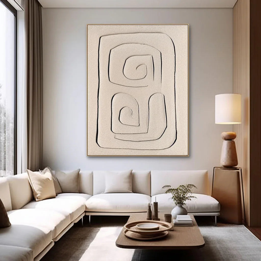 Mono Swirl Block-Wabi Sabi Abstract Wall Art with Spiral Minimalist Texture