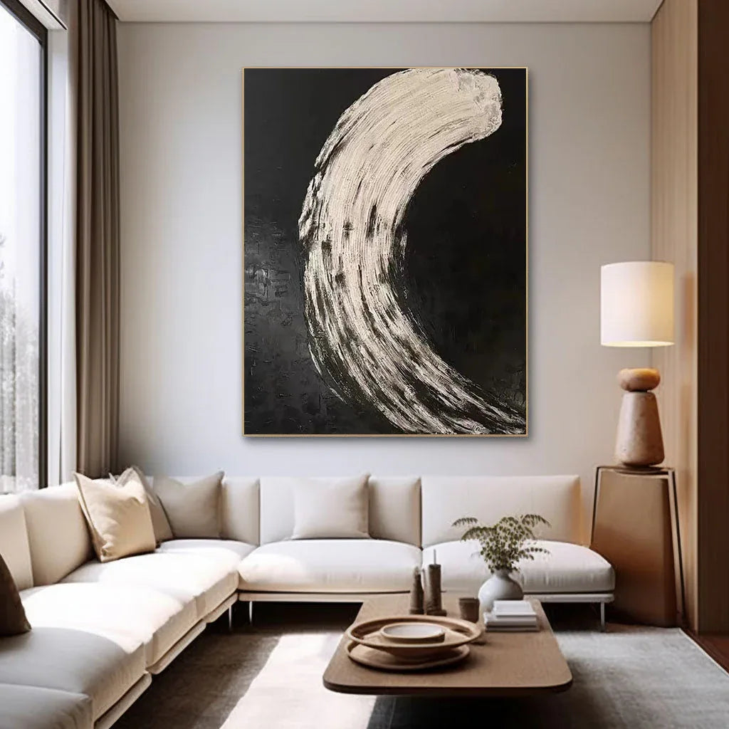 Eclipse Flow-Modern Minimalist Abstract Black and White Curved Texture Wall Art