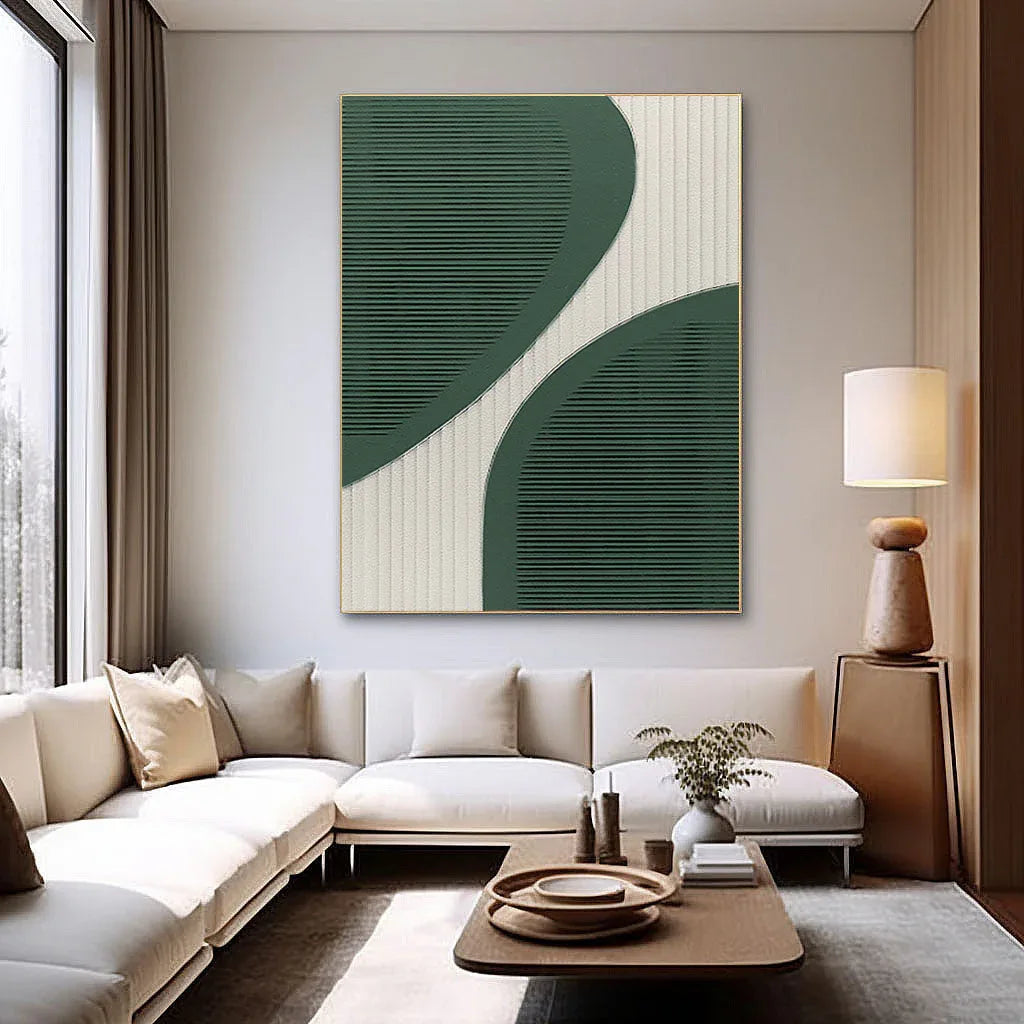 Curved Harmony-Modern Minimalist Green and White Curved Geometric Abstract Wall Art