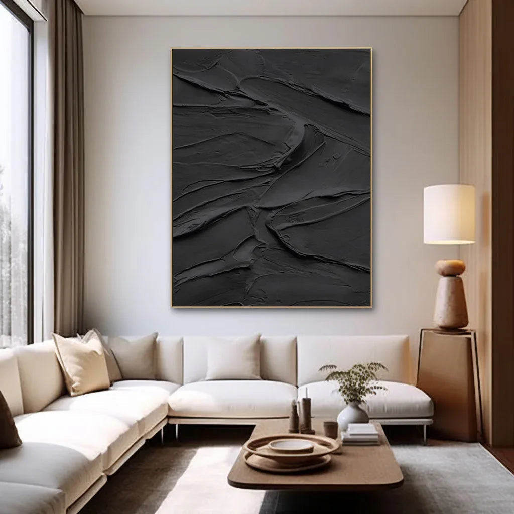 Midnight Layers-Modern Minimalist Home Black Abstract Texture Wall Art
