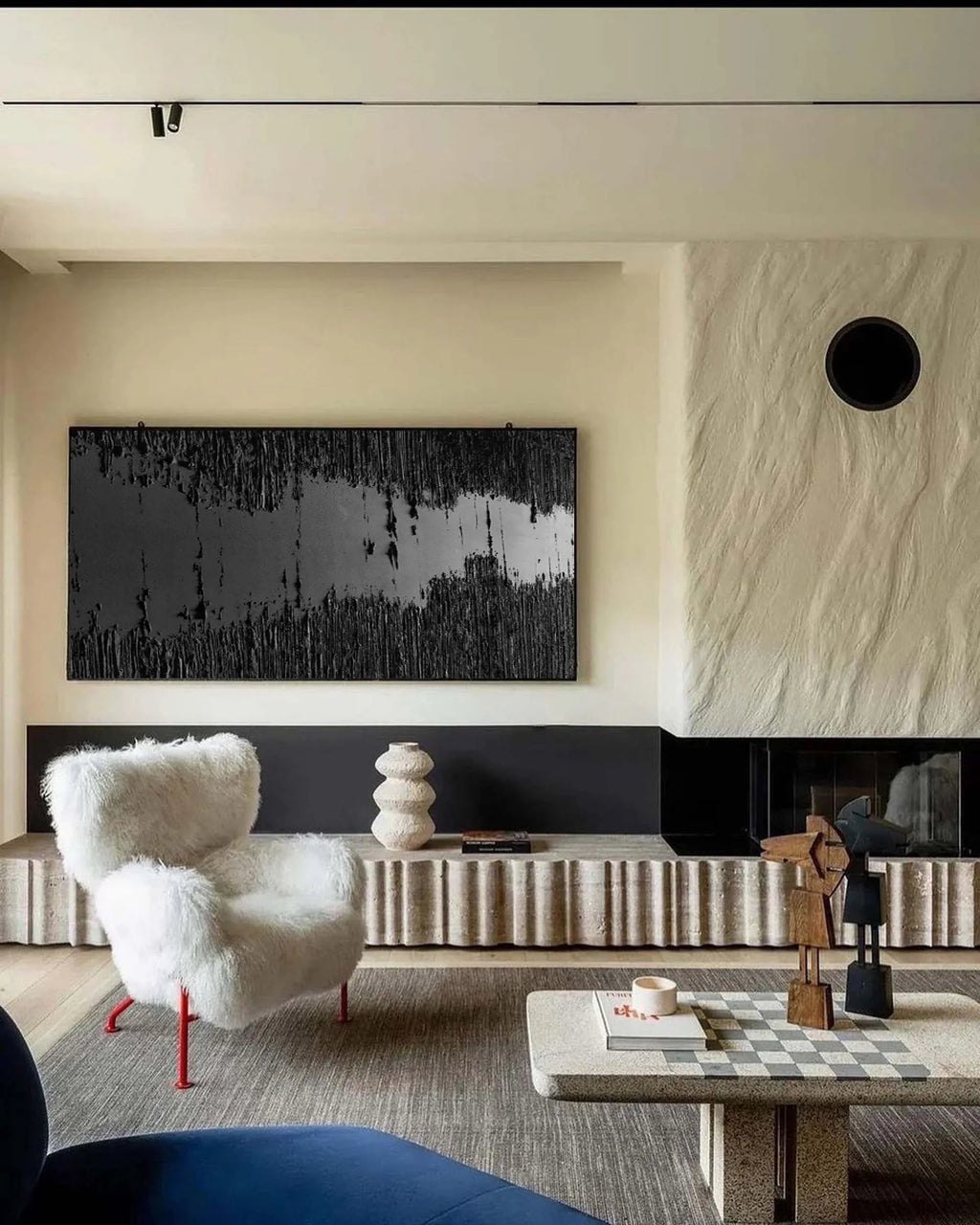 Midnight Echo-Minimally Abstract Thick Black Textured Oil Painting Wall Art