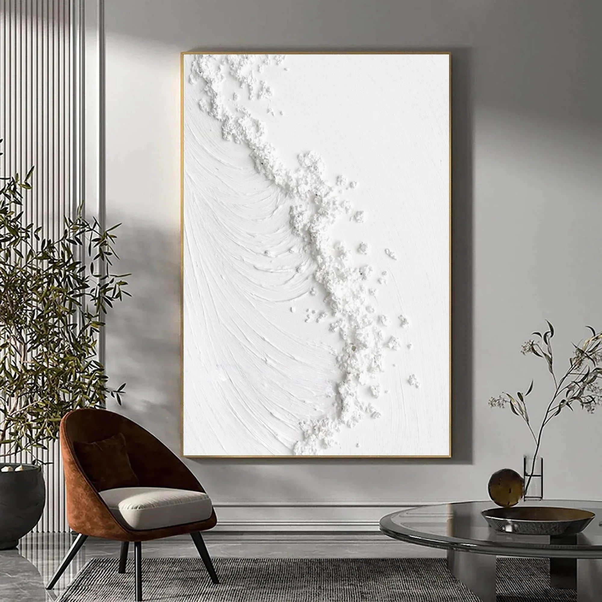 Frosted Harmony Drift-Modern Minimalist Flowing Wave Texture Wall Art