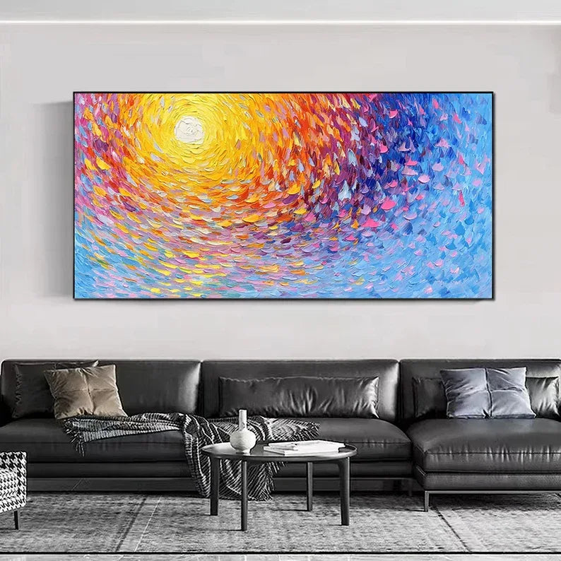 Radiant Swirl Sunset Canvas-Abstract 3D Wall Art with Color Energy Vortex