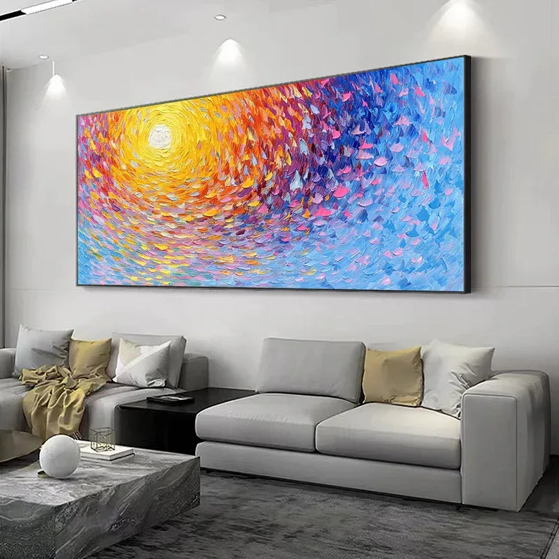 Radiant Swirl Sunset Canvas-Abstract 3D Wall Art with Color Energy Vortex