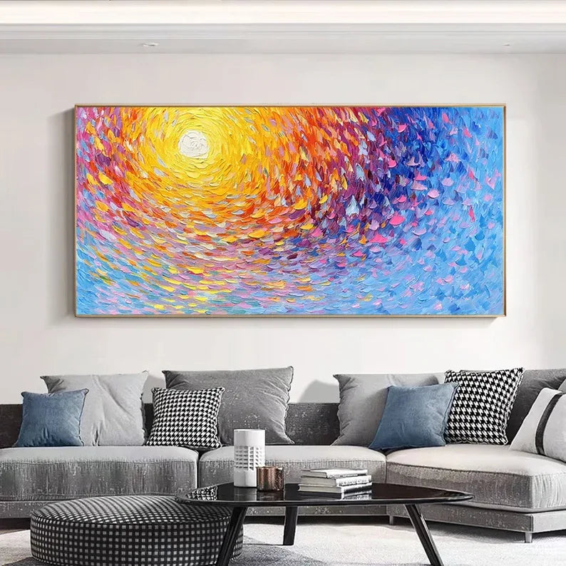 Radiant Swirl Sunset Canvas-Abstract 3D Wall Art with Color Energy Vortex