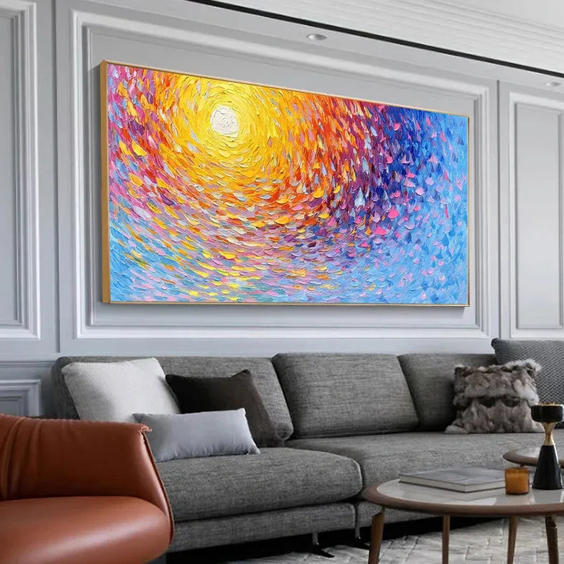 Radiant Swirl Sunset Canvas-Abstract 3D Wall Art with Color Energy Vortex