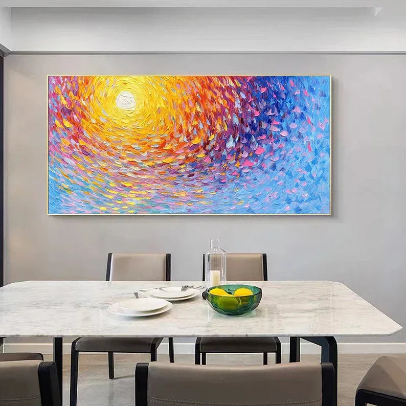 Radiant Swirl Sunset Canvas-Abstract 3D Wall Art with Color Energy Vortex