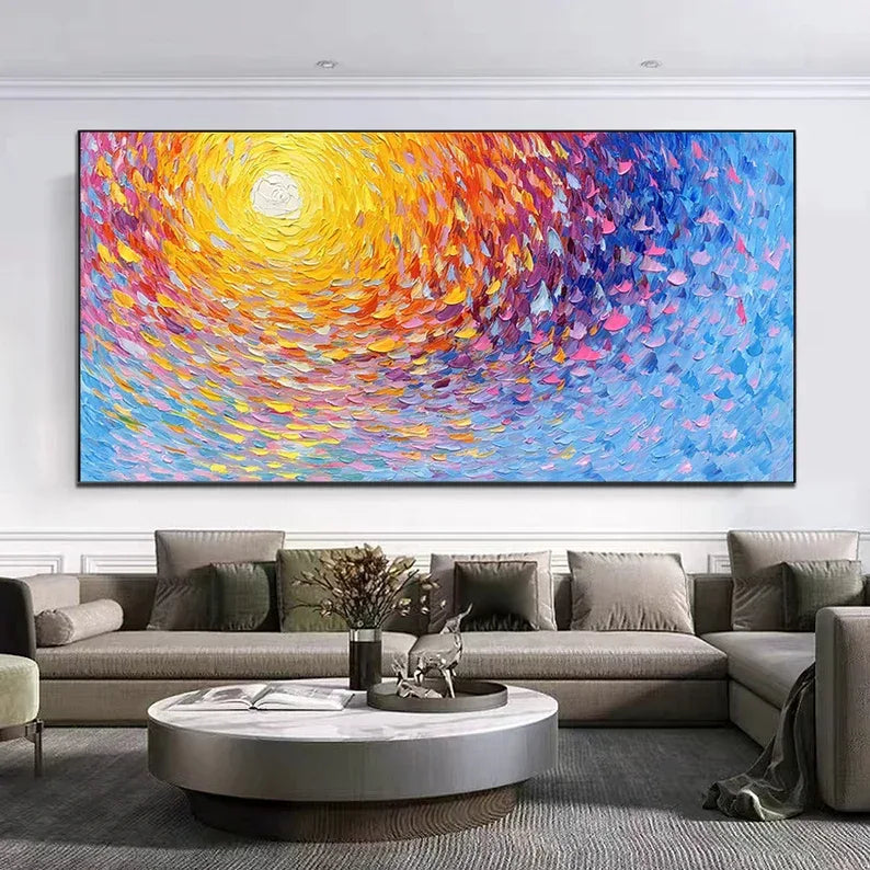 Radiant Swirl Sunset Canvas-Abstract 3D Wall Art with Color Energy Vortex