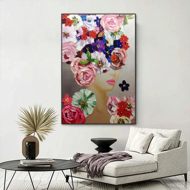 Floral Muse Canvas Portrait-Vertical Colorful Flower Portrait Abstract Texture Wall Art