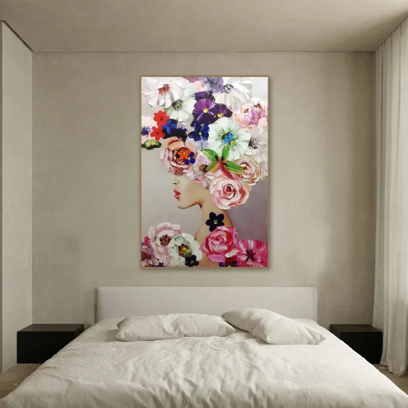 Floral Muse Canvas Portrait-Vertical Colorful Flower Portrait Abstract Texture Wall Art