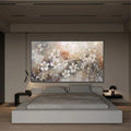 Elegant Bloom Symphony Canvas-Minimally Abstract Gold and White Floral Wall Art#FL10010