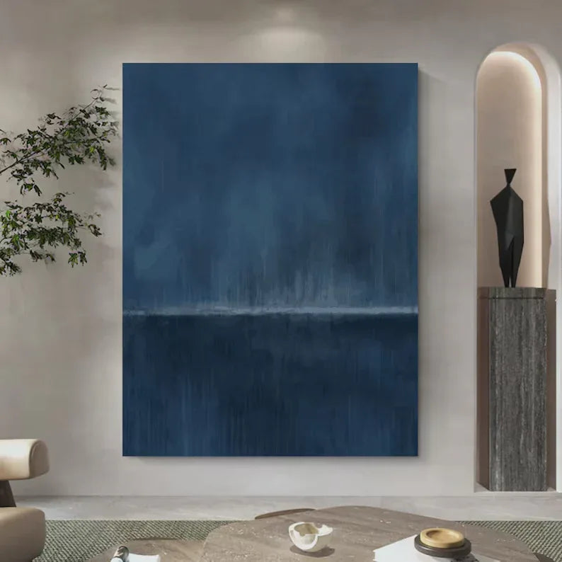 Blue Horizon-Stormy Ocean Horizon Abstract Oil Painting Wall Art