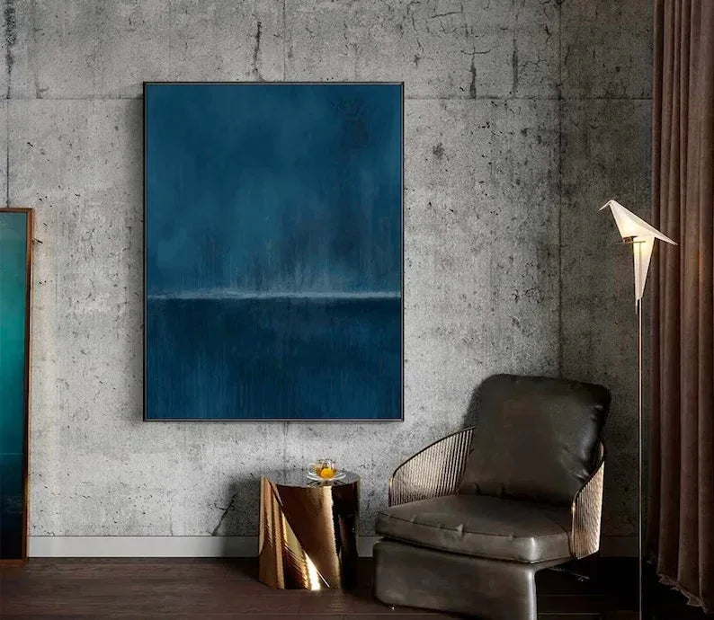 Blue Horizon-Stormy Ocean Horizon Abstract Oil Painting Wall Art