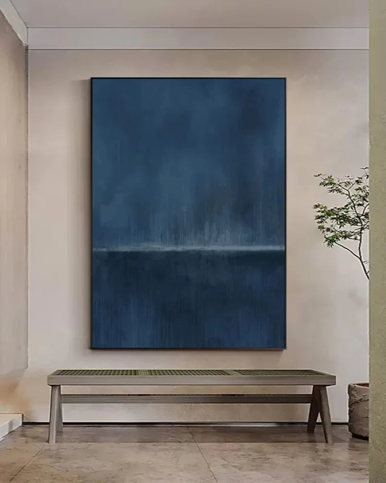 Blue Horizon-Stormy Ocean Horizon Abstract Oil Painting Wall Art