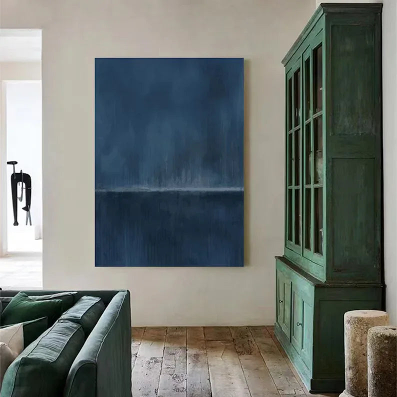 Blue Horizon-Stormy Ocean Horizon Abstract Oil Painting Wall Art