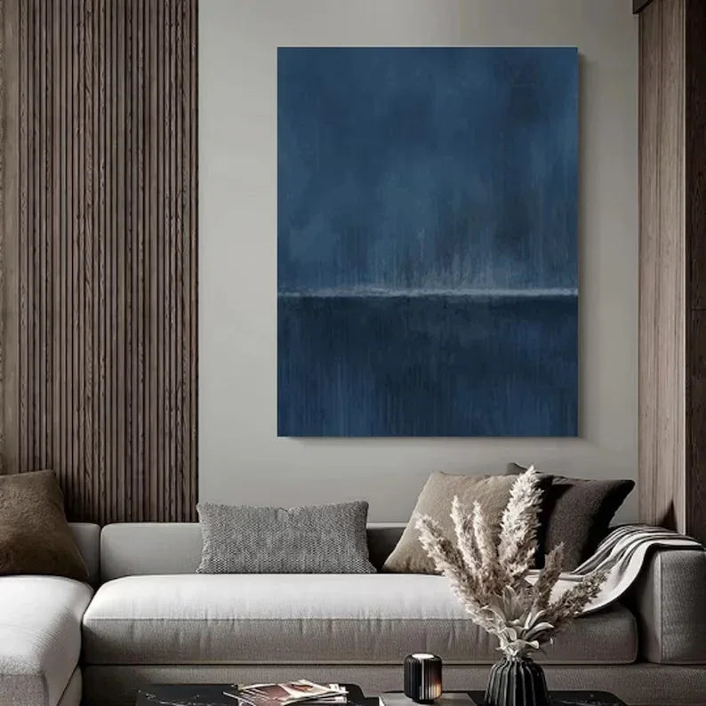 Blue Horizon-Stormy Ocean Horizon Abstract Oil Painting Wall Art