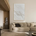 Serene Waves Textured Canvas-Hand Drawn Three-Dimensional White Wave Wall Art for Minimalist Home Decoration